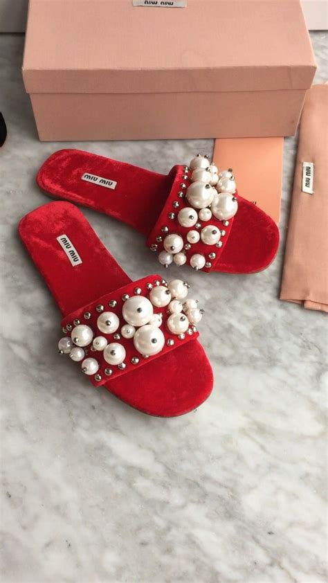 miu miu slippers with pearls|miu michaels shoes.